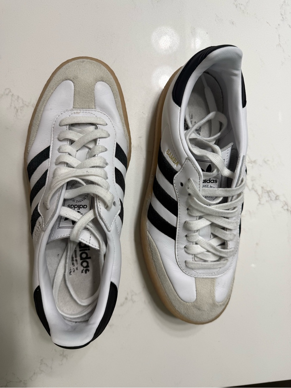 adidas White and Black Platform Sneakers with Gum Sole - Picture 3 of 3
